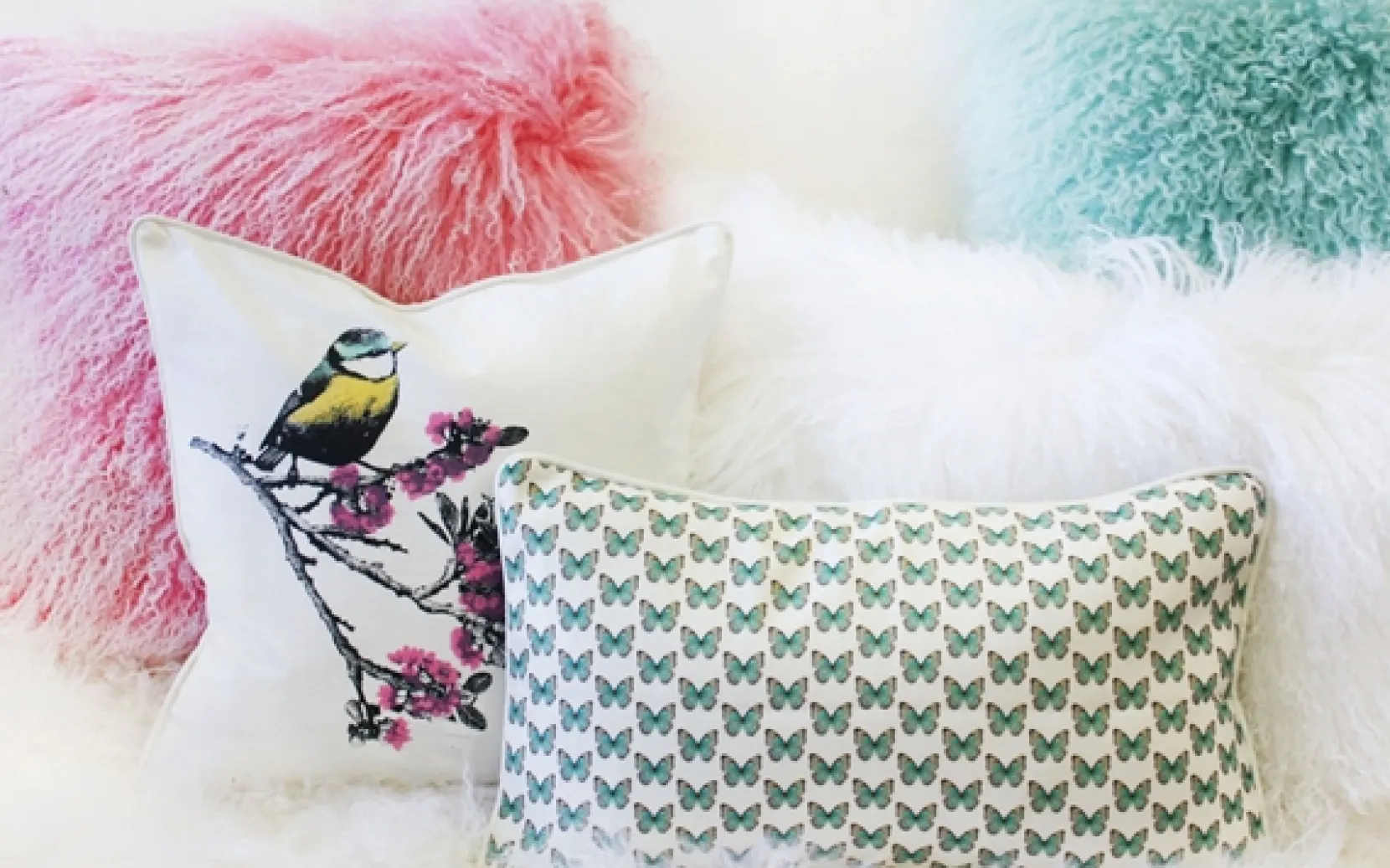 Bird on Cherry Blossom Branch 16x16 Throw Pillow