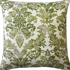 Calliope Green Damask Pattern Throw Pillow 20x20