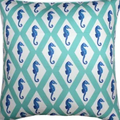 Capri Turquoise Argyle Seahorse Throw Pillow 26x26