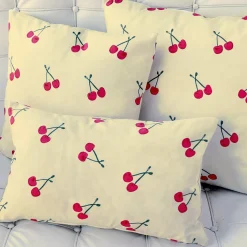 Cherry Rain Cotton Print Throw Pillow 17x17