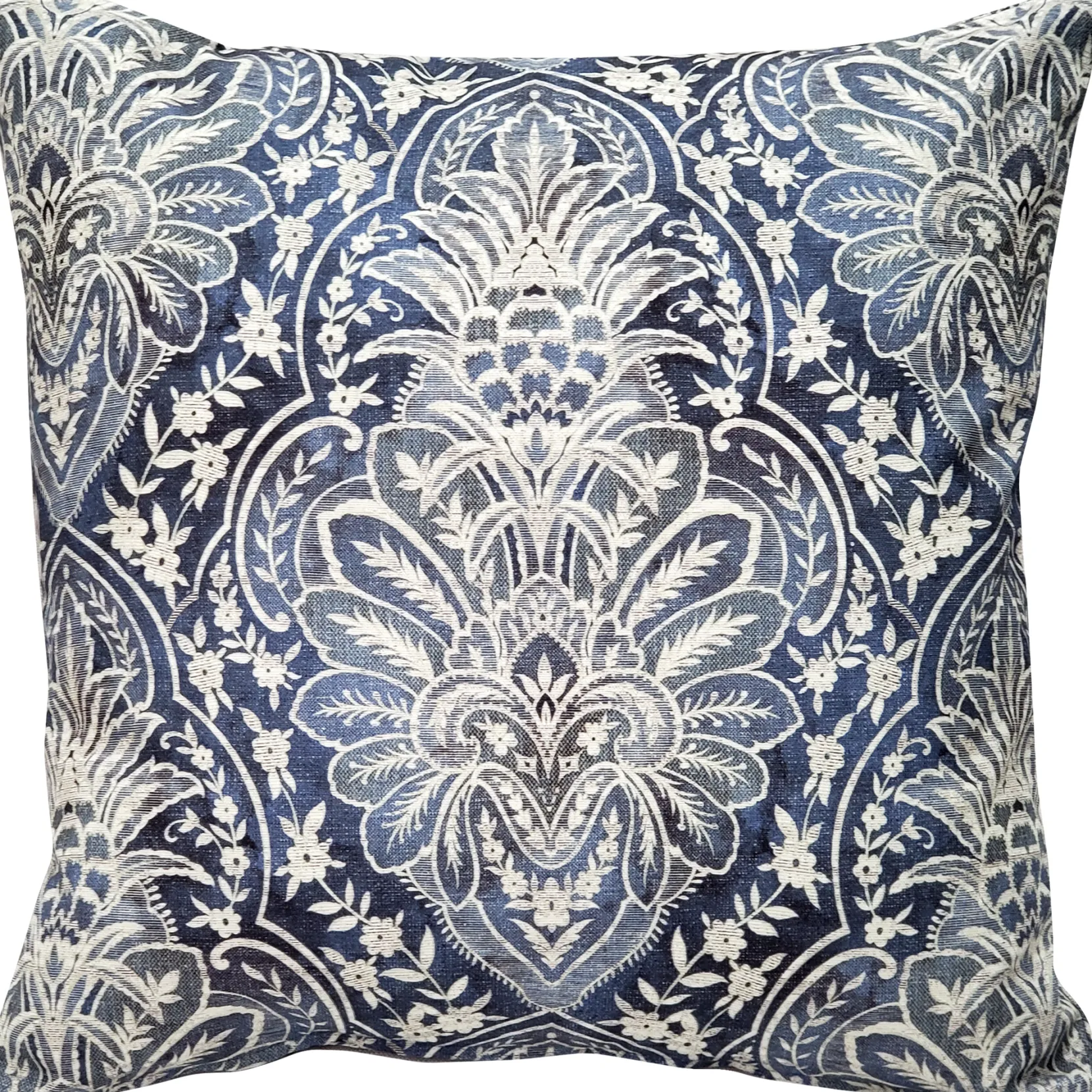 Leone Damask Denim Blue Throw Pillow 21x21