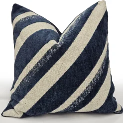 Maritime Stripe Blue Chenille Throw Pillow 25x25