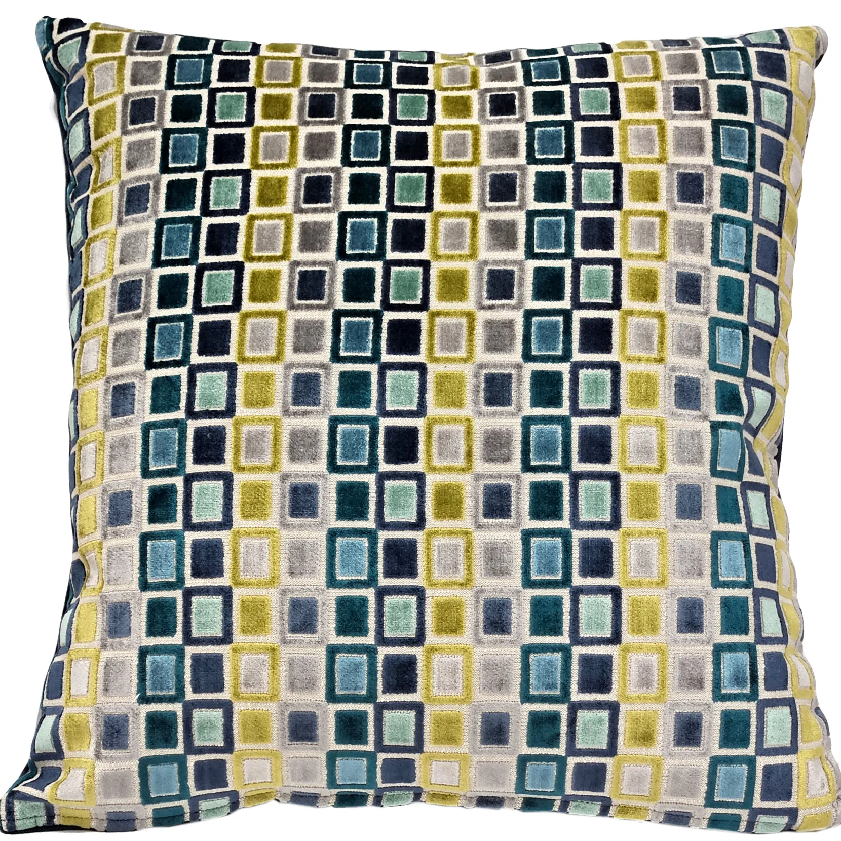 Mod Grid Aqua Velvet Throw Pillow 21x21