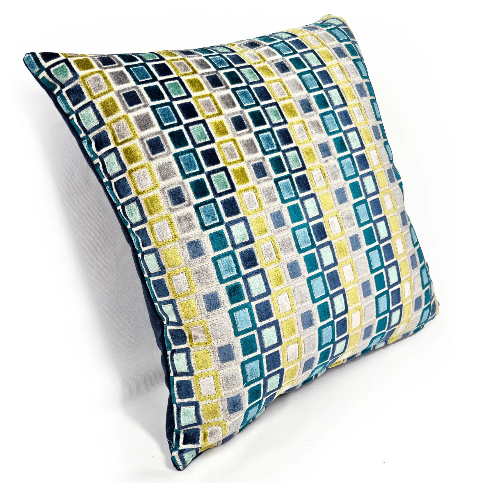 Mod Grid Aqua Velvet Throw Pillow 21x21