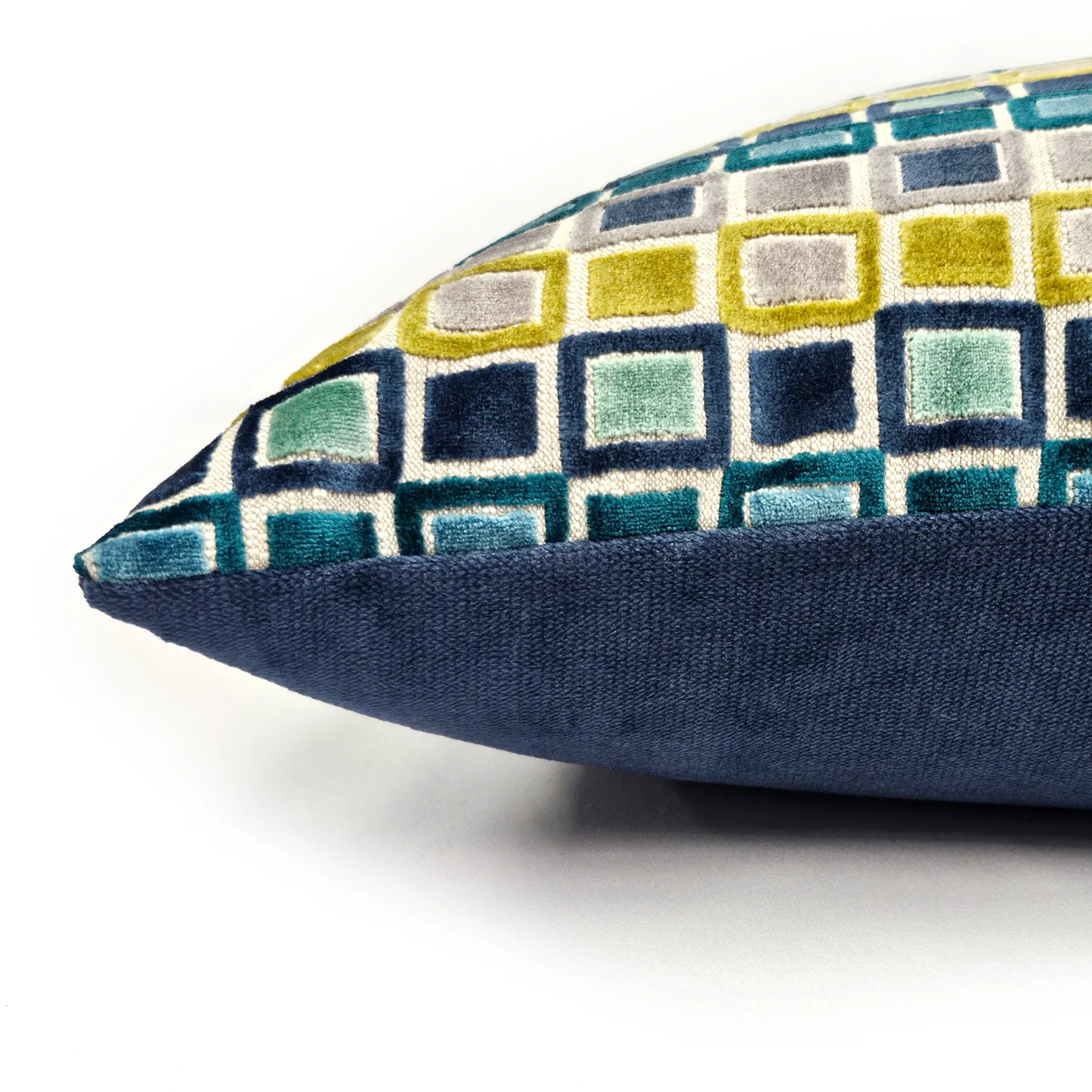 Mod Grid Aqua Velvet Throw Pillow 21x21