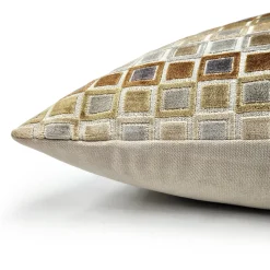Mod Grid Gold Velvet Throw Pillow 21x21