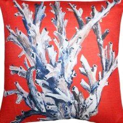 Ocean Reef Coral on Red Throw Pillow 20x20