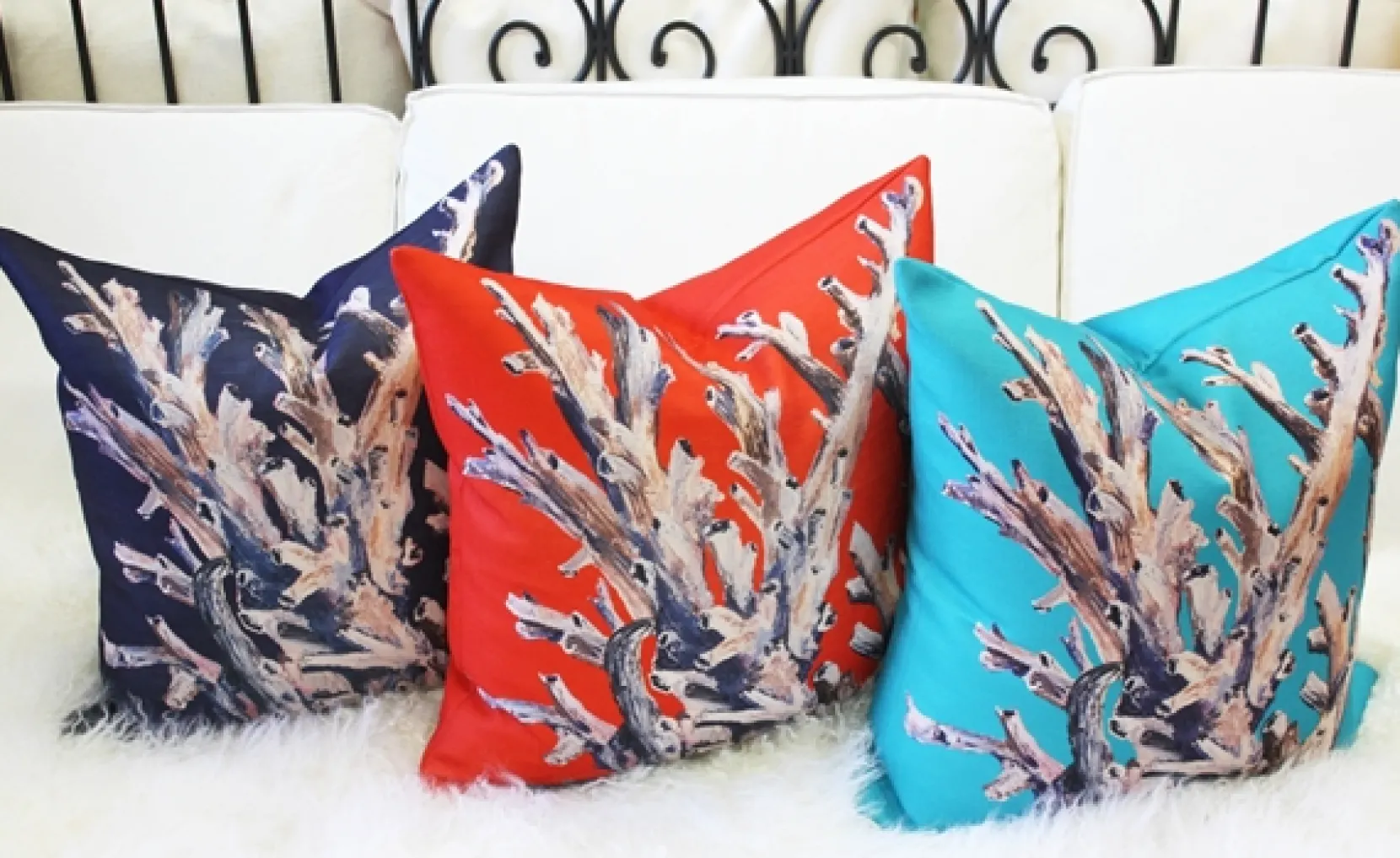 Ocean Reef Coral on Red Throw Pillow 20x20