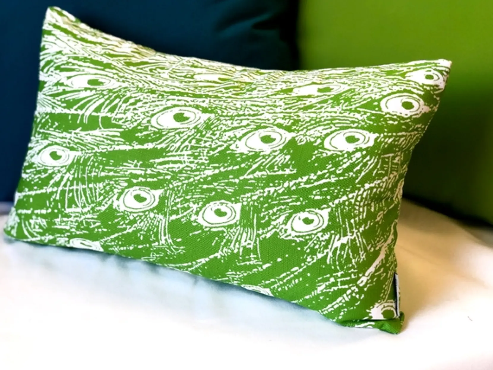 Peacock Turquoise Relief Throw Pillow 12x20