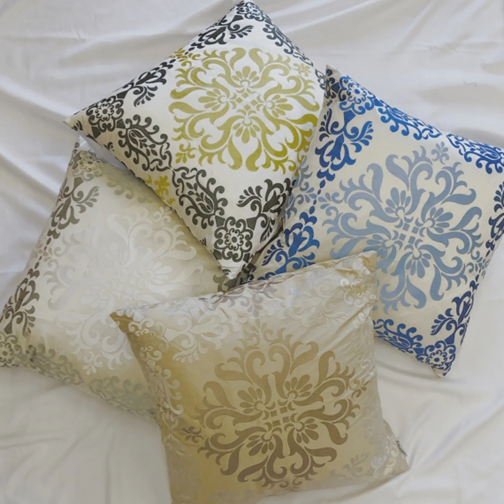 Sumatra Gold Wreath Embroidered Silk Decorative Throw Pillow 21x21