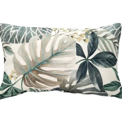 Thai Garden Gray Leaf Throw Pillow 12x20