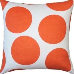 Tuscany Linen Orange Circles Throw Pillow 22x22