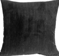 Wide Wale Corduroy 22x22 Black Throw Pillow