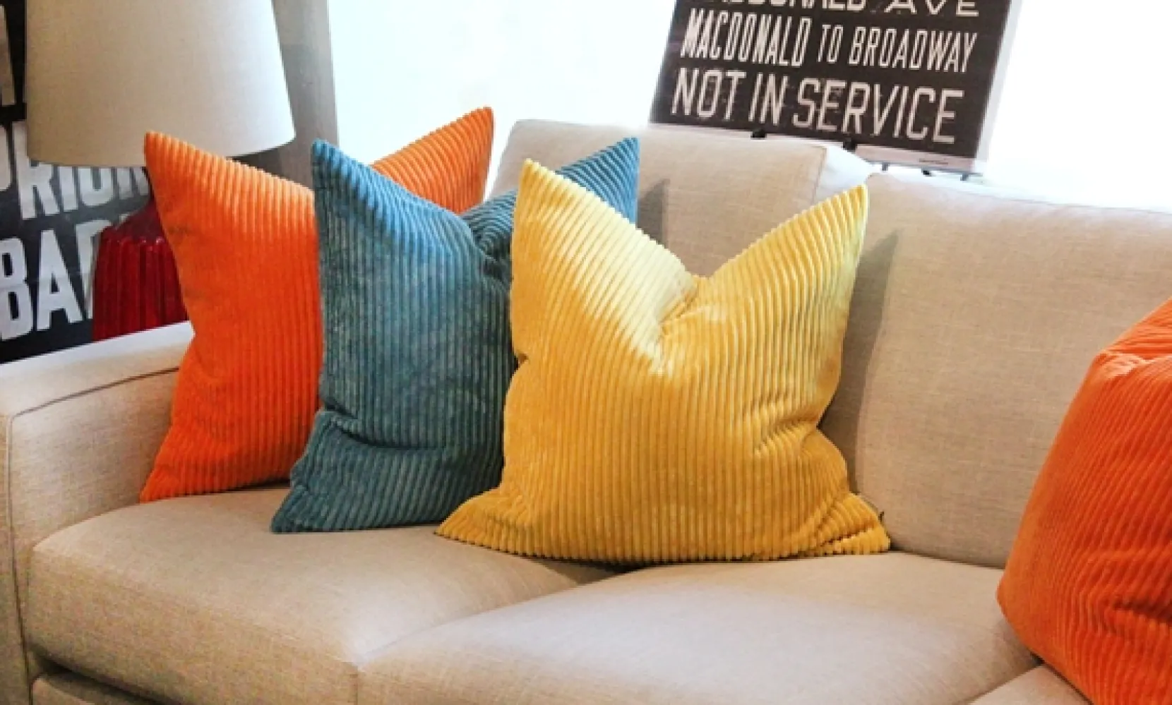 Wide Wale Corduroy 22x22 Yellow Throw Pillow
