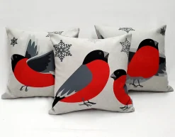 Winter Finch Flying Bird Christmas Pillow